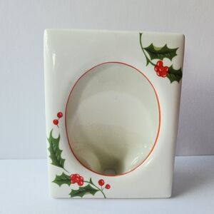 Vintage Porcelain Christmas Picture Frame with Holly Berry Leaf Design Japan